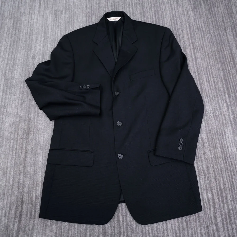 Pronto Uomo Men 40R Blazer Black Worsted Wool 3-Button Sport Coat Made in Canada